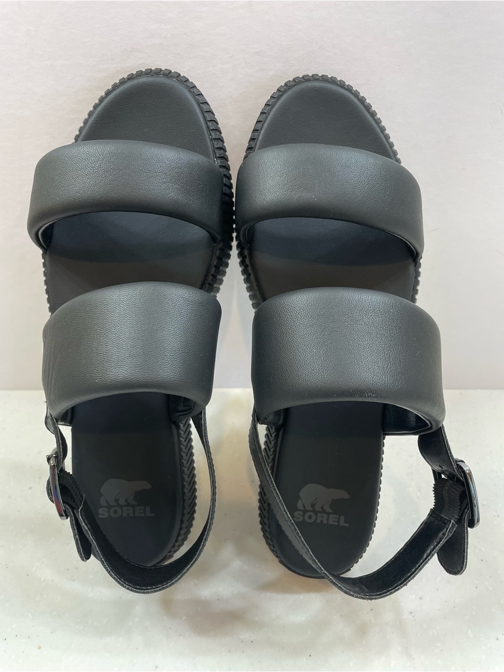 Sorel Black Double-Strap Padded Slingback Sandals
